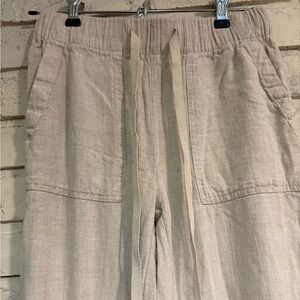 THREAD + SUPPLY Linen blend fray bottom elasticized drawstring pants.XXSmall GUC